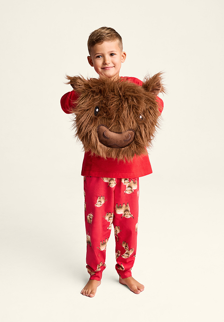 Brown fluffy Highland Cow 2in1 cushion blanket warmer