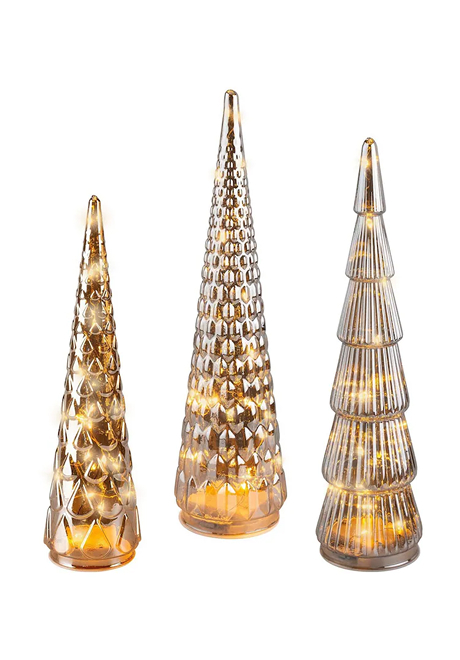 Lumineo set of 3 gold tone glass LED Christmas trees