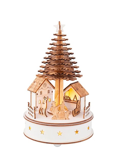 Lumineo spinning LED wooden musical Christmas tree ornaments
