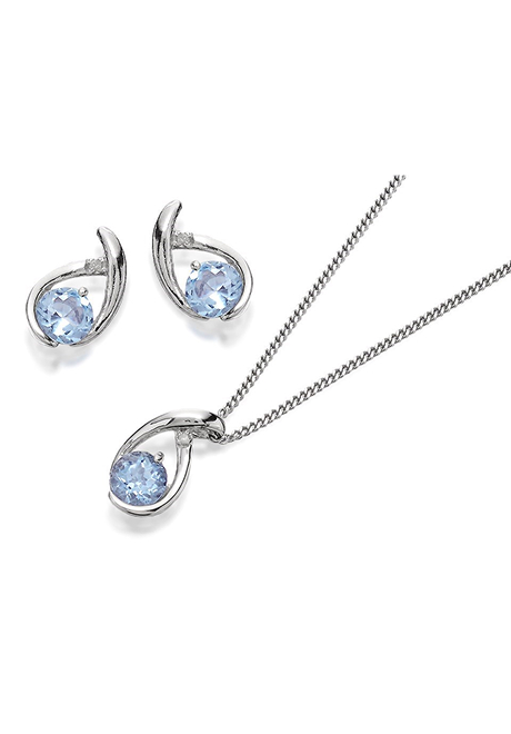 My Diamonds silver blue topaz and diamond necklace & earrings gift set