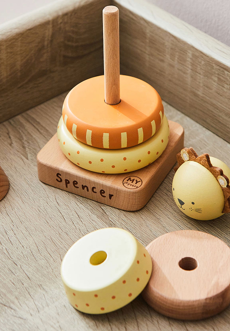 Personalised wooden lion stacker toy