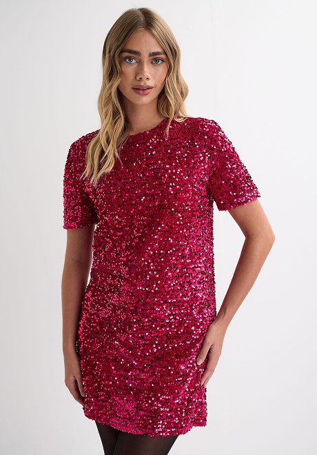 Pink sequin bow mini dress
