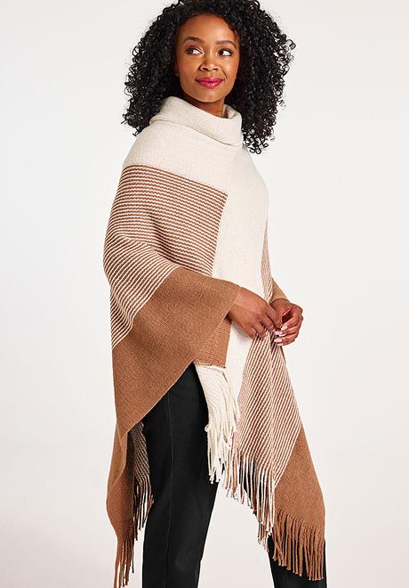 Stripe poncho with tassel detail