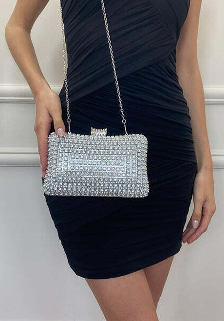 SVNX silver diamante clutch bag