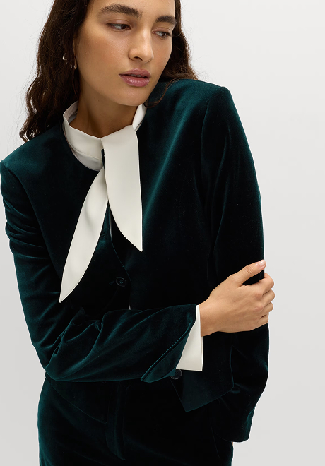 Velvet cotton-rich tailored collarless blazer